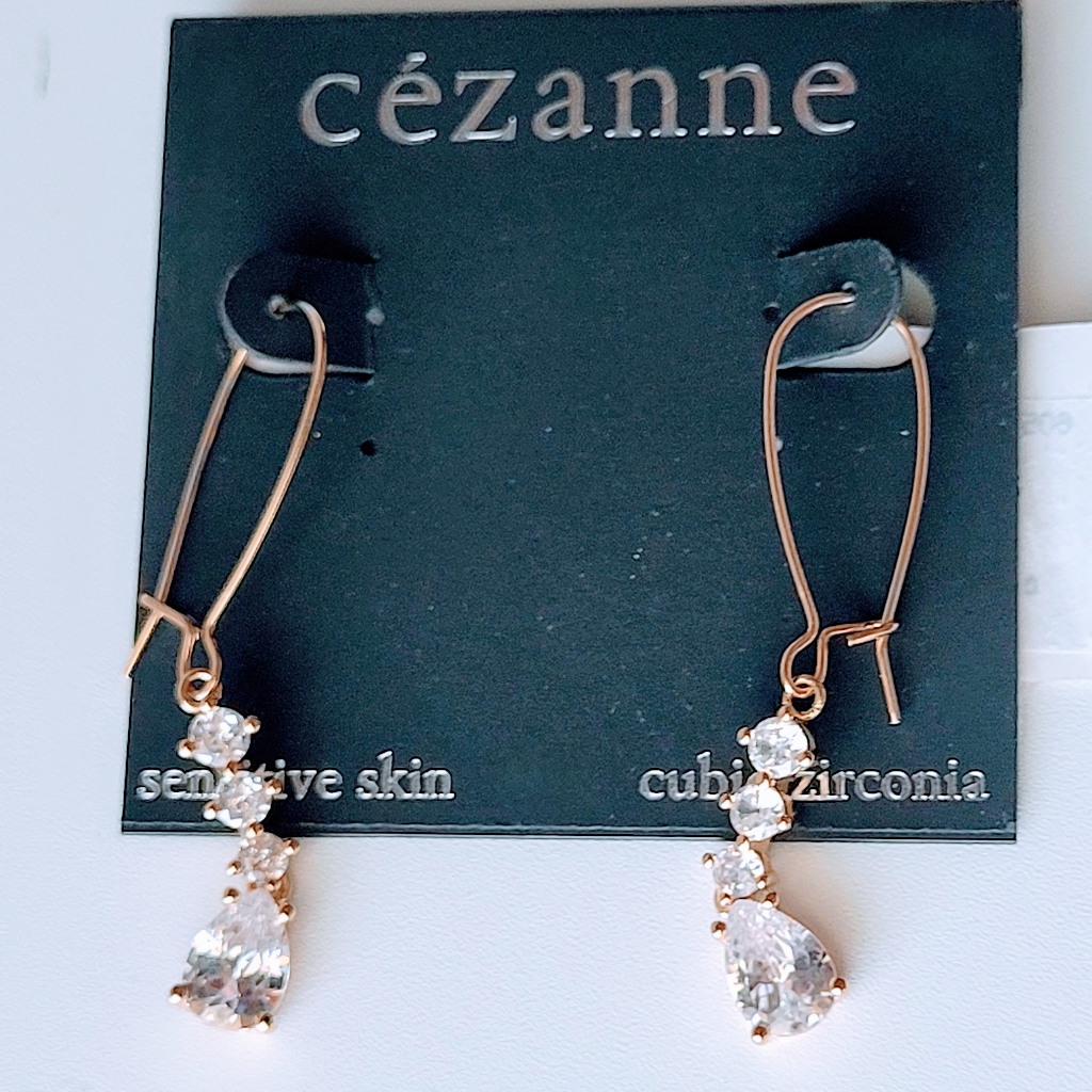 Cezanne Sensitive Ear, Cubic Zirconia, Gold Tone, Dangle Earrings, New